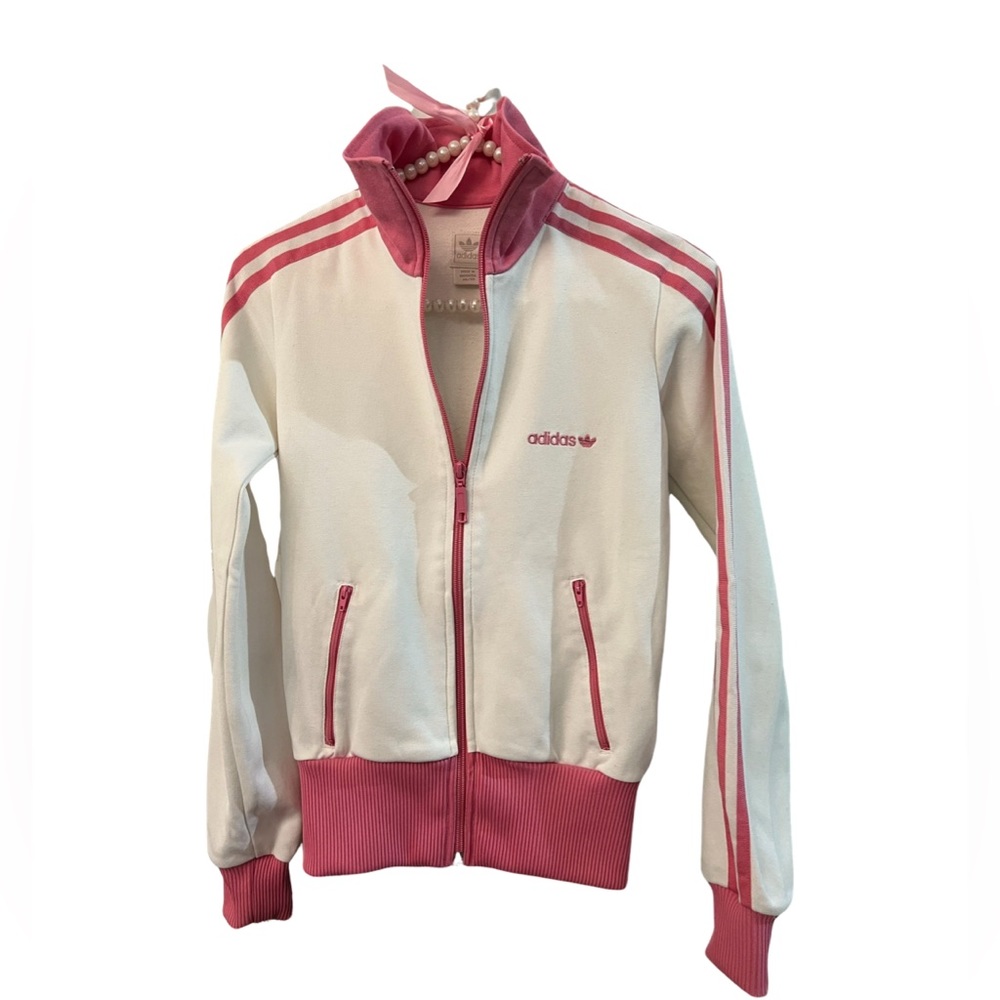 Unique Adidas Originals Bomber in white/ pink combo size xs